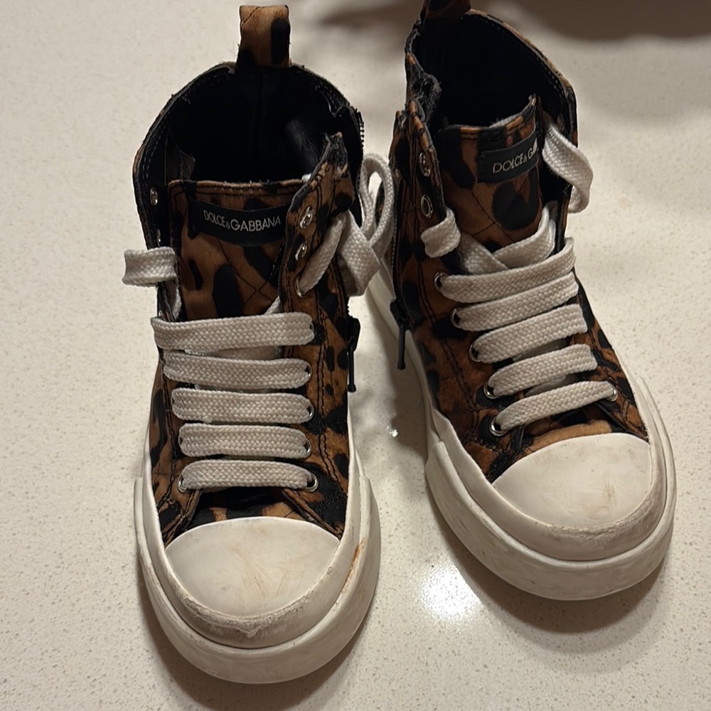 Dolce & Gabbana Brown and White High-Top Sneakers